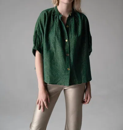 Never A Wallflower Elastic Sleeve Top In Emerald Sparkle In Green