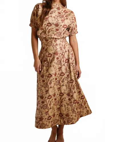 Never A Wallflower Embroidered Faux Leather Circle Skirt In Brown In Multi