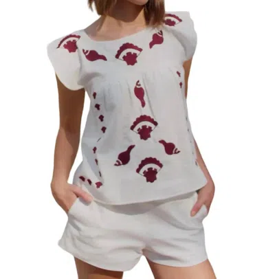 Never A Wallflower Embroidered Top In Seashell Embroidery In White