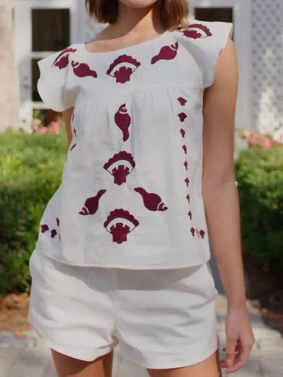 NEVER A WALLFLOWER EMBROIDERED TOP IN SEASHELL