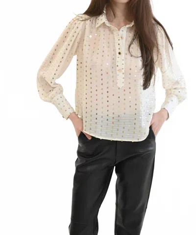 Never A Wallflower Everything Long Sleeve Top In Gold Sequin In White
