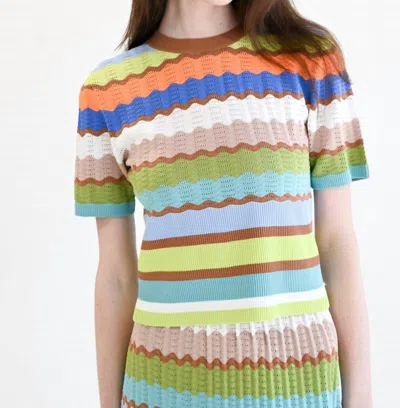 Never A Wallflower Eyelet Crochet Short Sleeve Sweater In Multicolor