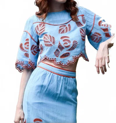 Never A Wallflower Eyelet Crop Top In Blue