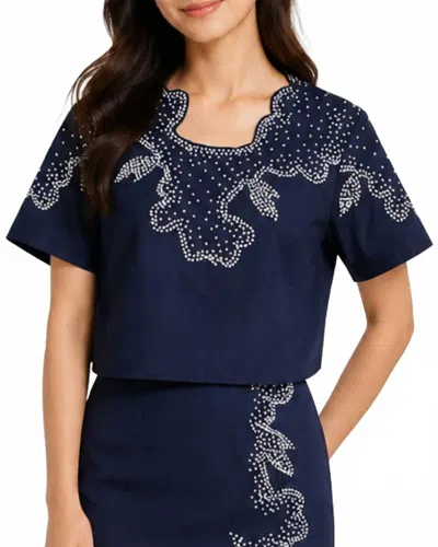 Never A Wallflower French Knot Top In Navy In Blue