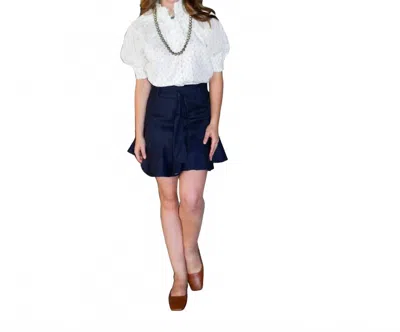 Never A Wallflower Gathered Button Down Top In Swiss Dot In Black