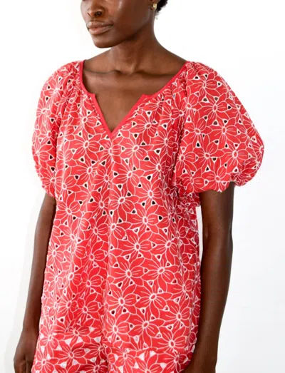 Never A Wallflower Gathered Eyelet V-neck Top In Red