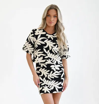 Never A Wallflower Half Sleeve Crop Top In Black And White