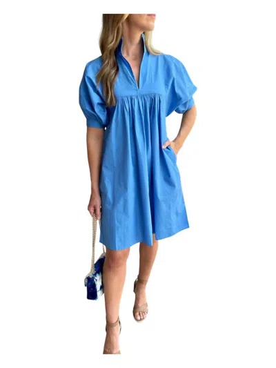 Never A Wallflower High Neck Dress In Campanula Solid In Blue