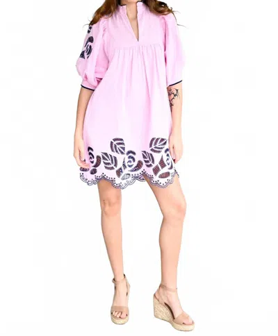 Never A Wallflower High Neck Dress In Prism Pink Embroidery