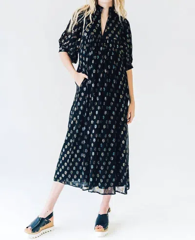 Never A Wallflower High Neck Midi Dress In Floral Metallic In Black