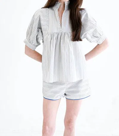 Never A Wallflower High Neck Top In Blue Stripe In White