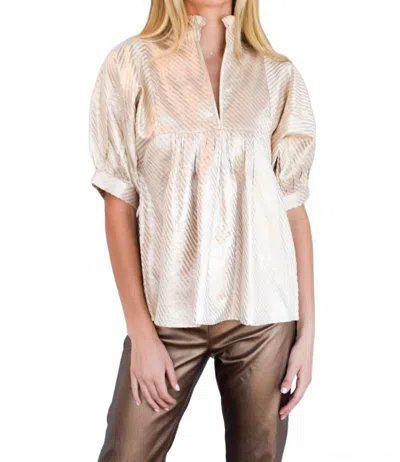 Never A Wallflower High Neck Top In Ivory Stripe In Pink