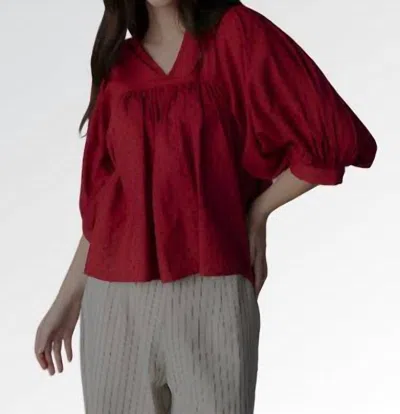 Never A Wallflower High Neck Top In Swiss Dot Burgundy In Red