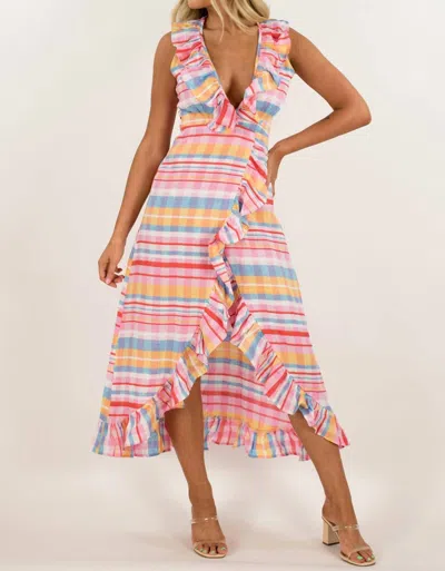 Never A Wallflower Long Wrap Dress In Spanish Plaid In Multi