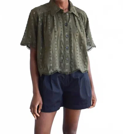 Never A Wallflower Megan Top In Olive Geo In Green