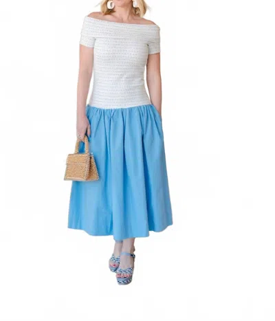 Never A Wallflower Off The Shoulder Dress In Blue