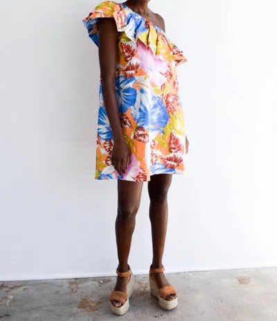 Never A Wallflower One Shoulder Short Dress In Tangerine Tropical