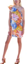 Never A Wallflower One Shoulder Short Dress In Tangerine Tropical In Multi