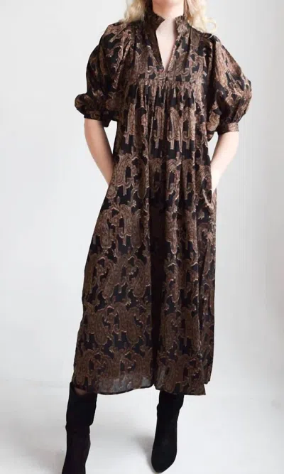 Never A Wallflower Paisley High Neck Midi Dress In Black