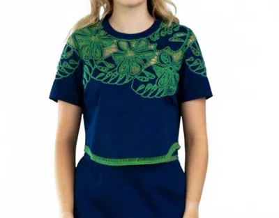 Never A Wallflower Palermo Embroidery Top In Blue In Multi