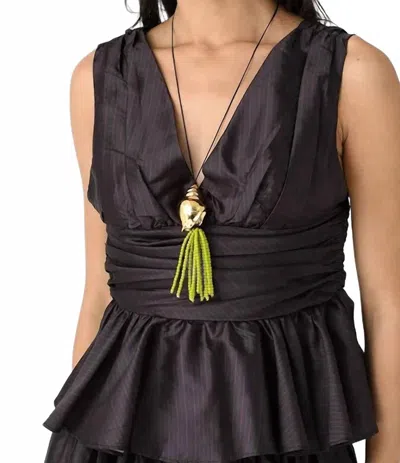 Never A Wallflower Peplum Top In Taffeta Stripe In Black