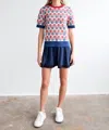 Never A Wallflower Pickleball Short Sleeve Crew Neck Sweater In Red/blue