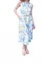 Never A Wallflower Princess Seam Sleeveless Dress In Aquamarine Watercolor In Blue