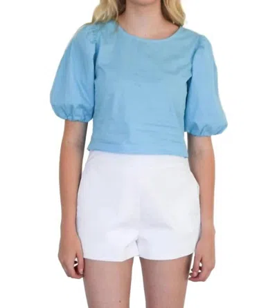 Never A Wallflower Puff Sleeve Top In Air Blue Poplin