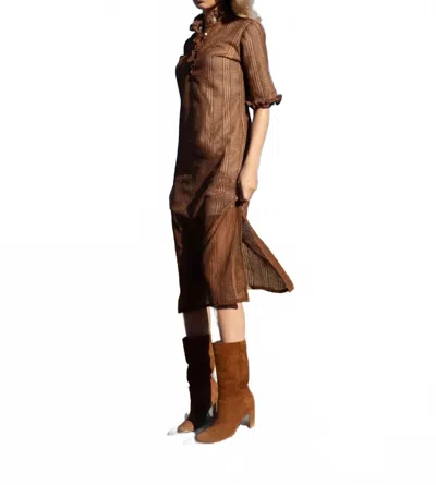 Never A Wallflower Ruffle Collar Maxi Dress In Brown