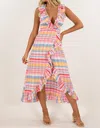 Never A Wallflower Long Wrap Dress In Spanish Plaid