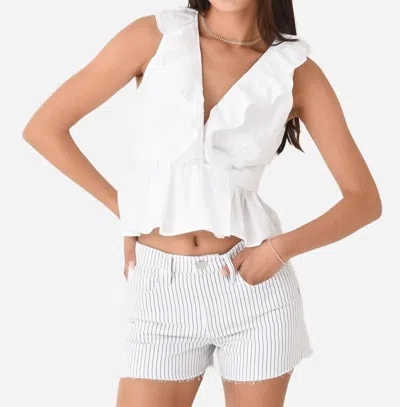 Never A Wallflower Ruffle Wrap Top In White
