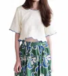 Never A Wallflower Short Sleeve Crop Top In Ivory Linen In White