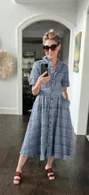 Never A Wallflower Short Sleeve Shirt Dress In Blue Floral Jacquard