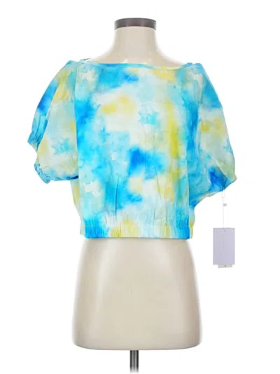 Pre-owned Never A Wallflower Short Sleeve Top Blue Square Neckline Tops
