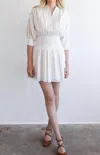 Never A Wallflower Smocked Waist Dress In Snow White Silver Stripe In White