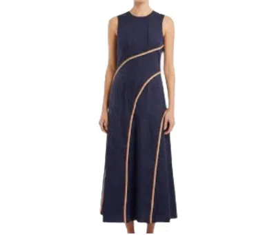 Never A Wallflower Solstice Bias Cut Midi Dress In Navy In Blue