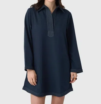 Never A Wallflower Split Neck Dress In Navy In Blue