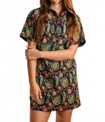 Never A Wallflower Split Neck Paisley Dress In Black