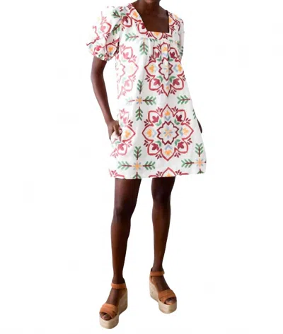 Never A Wallflower Square Neck Short Dress In Fiesta Medallion In White