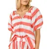 NEVER A WALLFLOWER V-NECK TOP BLOUSE IN PINK AND ORANGE STRIPE