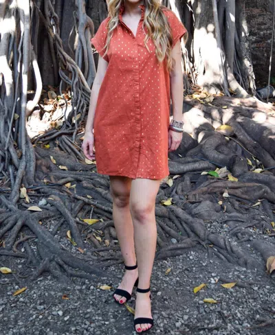 Never A Wallflower Vicki Button Down Dress In Rooibos Metallic Dot In Multi