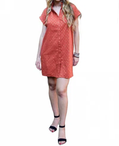 Never A Wallflower Vicki Button Down Dress In Rooibos Metallic Dot In Orange