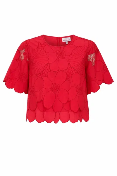 Never A Wallflower Women's 1/2 Sleeve Crop Floral Top In Red Cutout