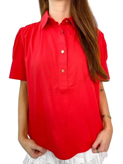 Never A Wallflower Women's Everything Short Sleeve Top In Red Poplin In Multi
