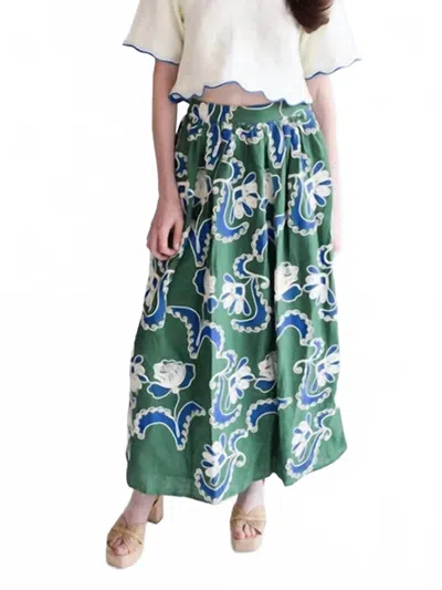 Never A Wallflower Yarrow Midi Skirt In Multi In Green