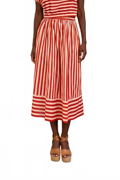 Never A Wallflower Yarrow Midi Skirt In Red Stripe