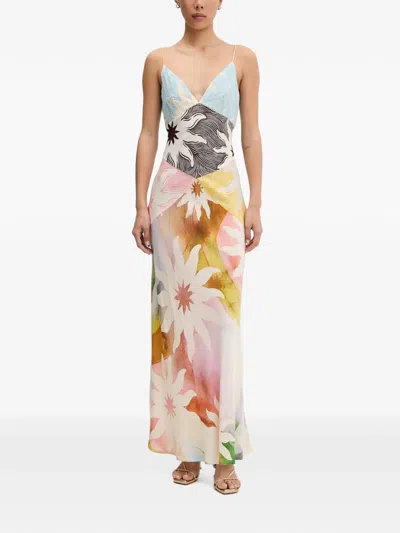 Never Fully Dressed Abstract Soleil Emilia Midi Dress In Neutrals
