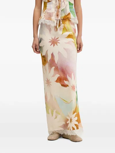 Never Fully Dressed Abstract Soleil Mabel Floral-print Lace-trim Skirt In Multi