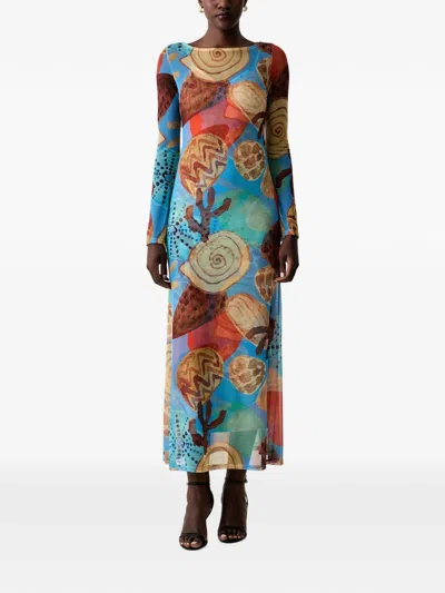 Never Fully Dressed Abstract-print Long-sleeved Maxi Dress In Blue