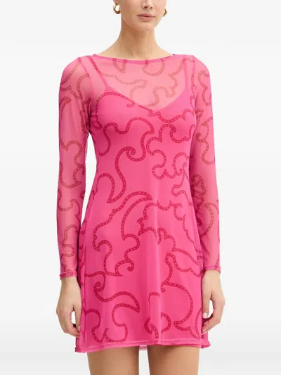 Never Fully Dressed Abstract-print Mesh Mini Dress In 핑크